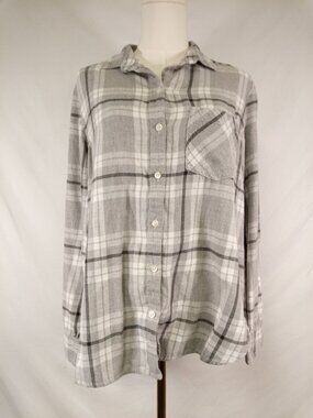 Old Navy Women's Gray & White Button Down Plaid Shirt Sz. L